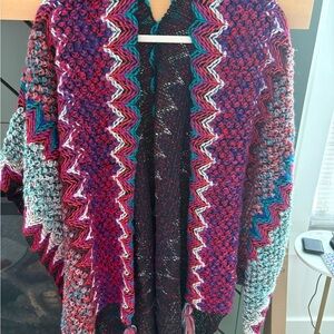 Multicolor Zigzag Pattern Women Kimono, Poncho